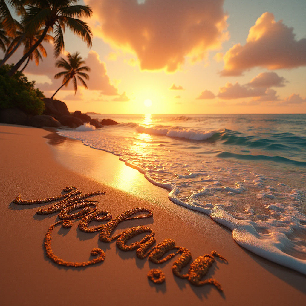 Hawaiian Sunset Beach with Name in Sand