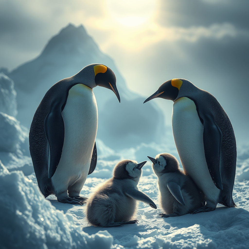 Penguin Feeding Young on Antarctic Shelf