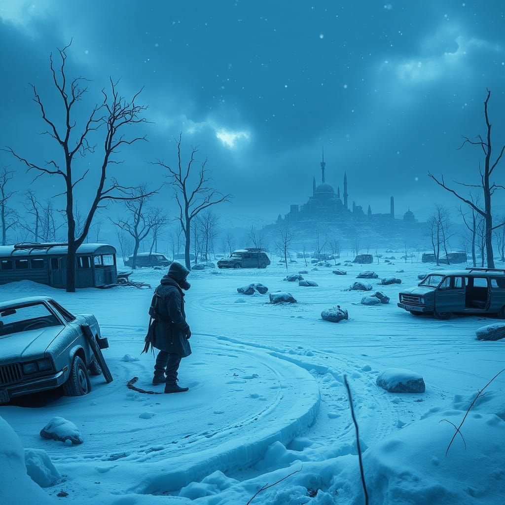 Frozen Wasteland Apocalypse in a Dark Blue Hue