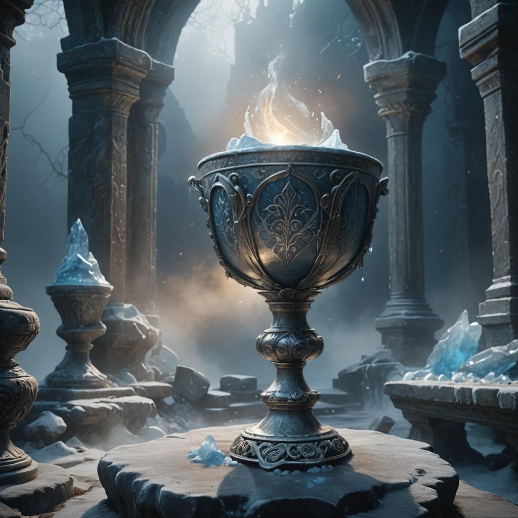Mystical Silver Chalice in Ethereal Fantasy Art