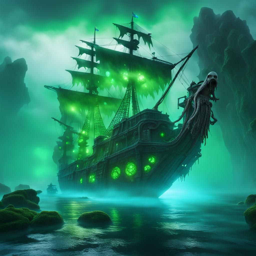 Kraken Ghost Pirate Crew on Floating Ship