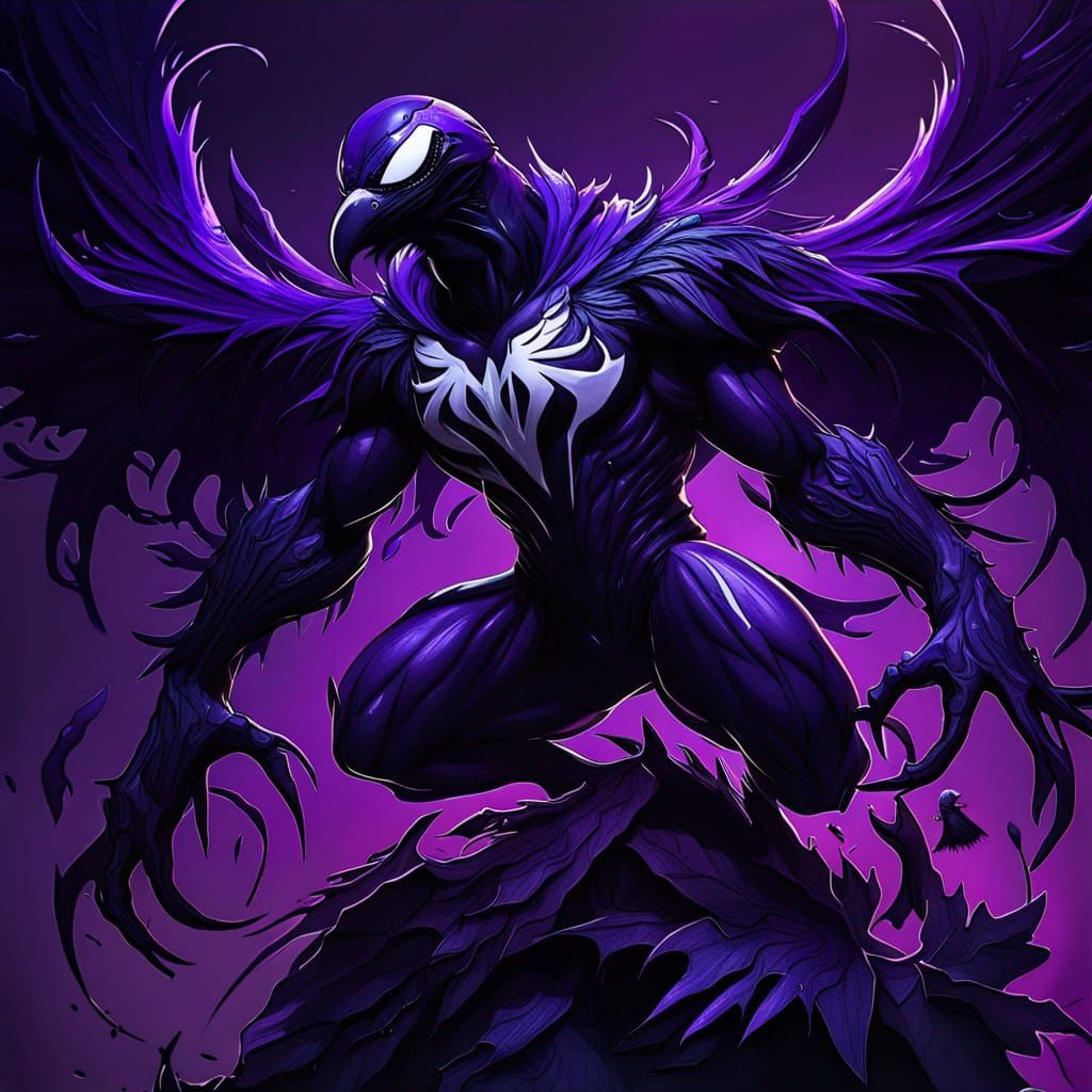 Venom Symbiote with Raven Wings in Dark Fantasy