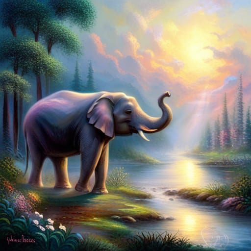 Ethereal Elephant in a Mist-Shrouded Landscape