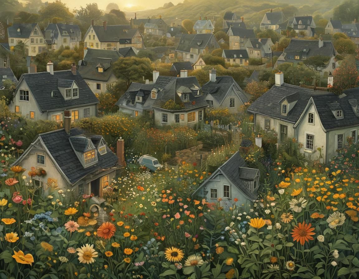 Whimsical Children Tend a Lush Roof Garden Amidst Grey Citys...