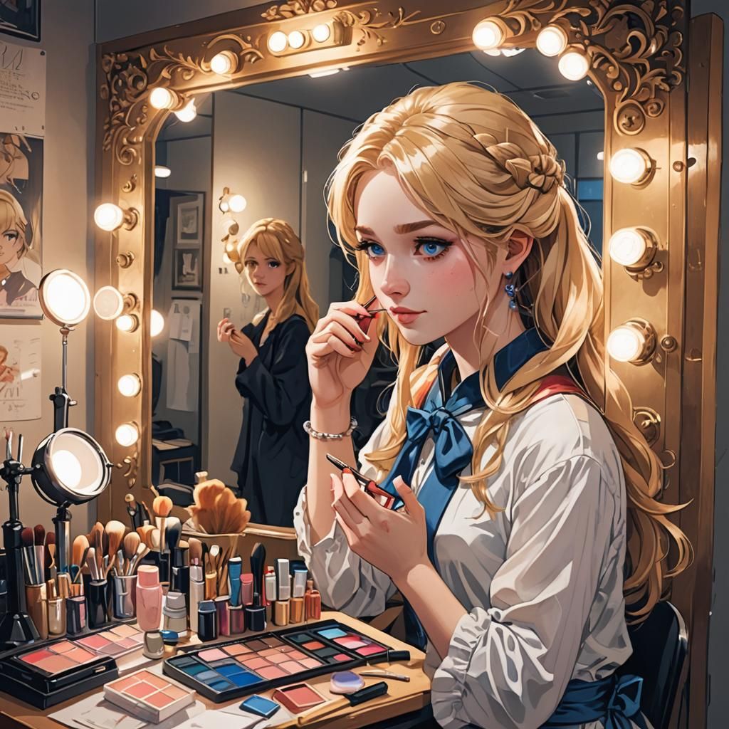 Teen Actress Prepares Backstage: Anime Style
