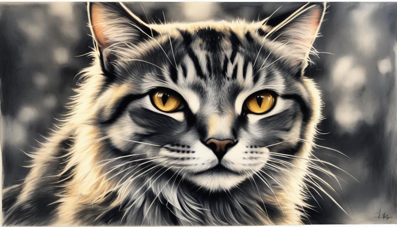 Hyperdetailed Charcoal Cat Portrait Close-up