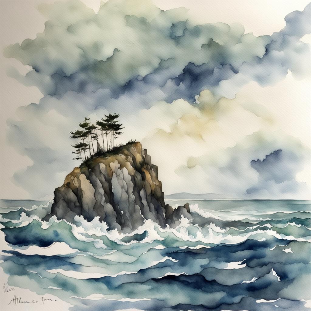 Furious Atlantic: Art Deco Watercolor Painting