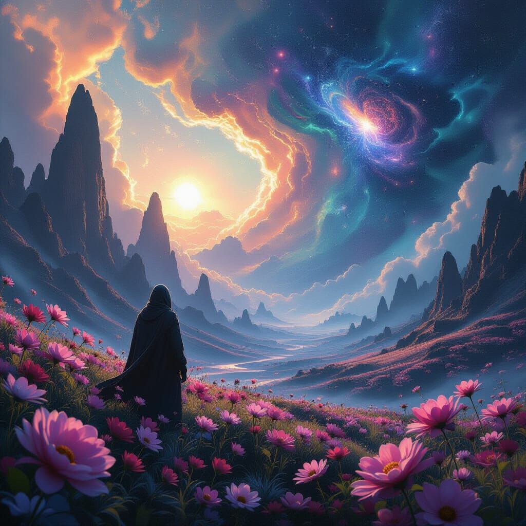 Civilization Thriving in Cosmic Entropy: A Surreal Scene