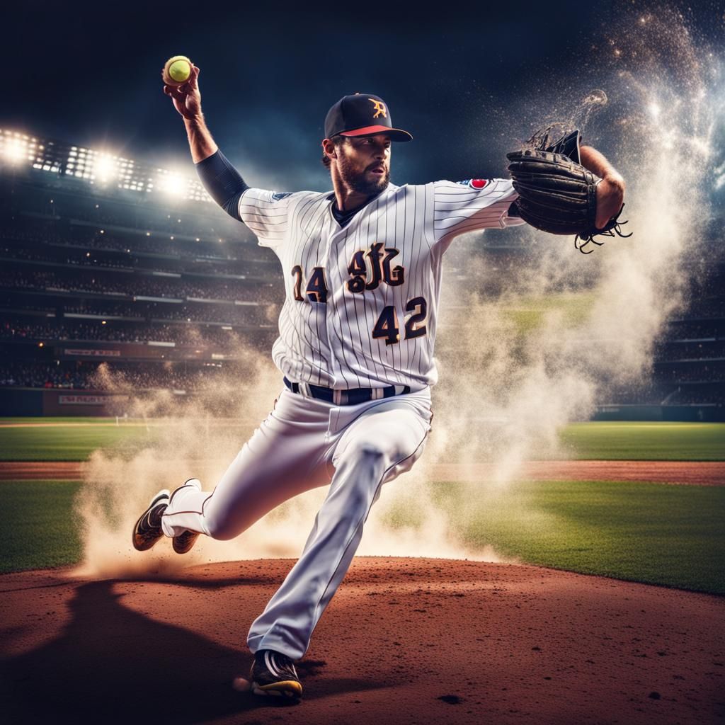 Dramatic Baseball Pitcher in Splash Art Style