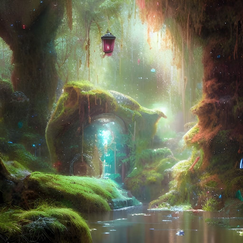 Luminescent Mossy Alcove in Glowing Light