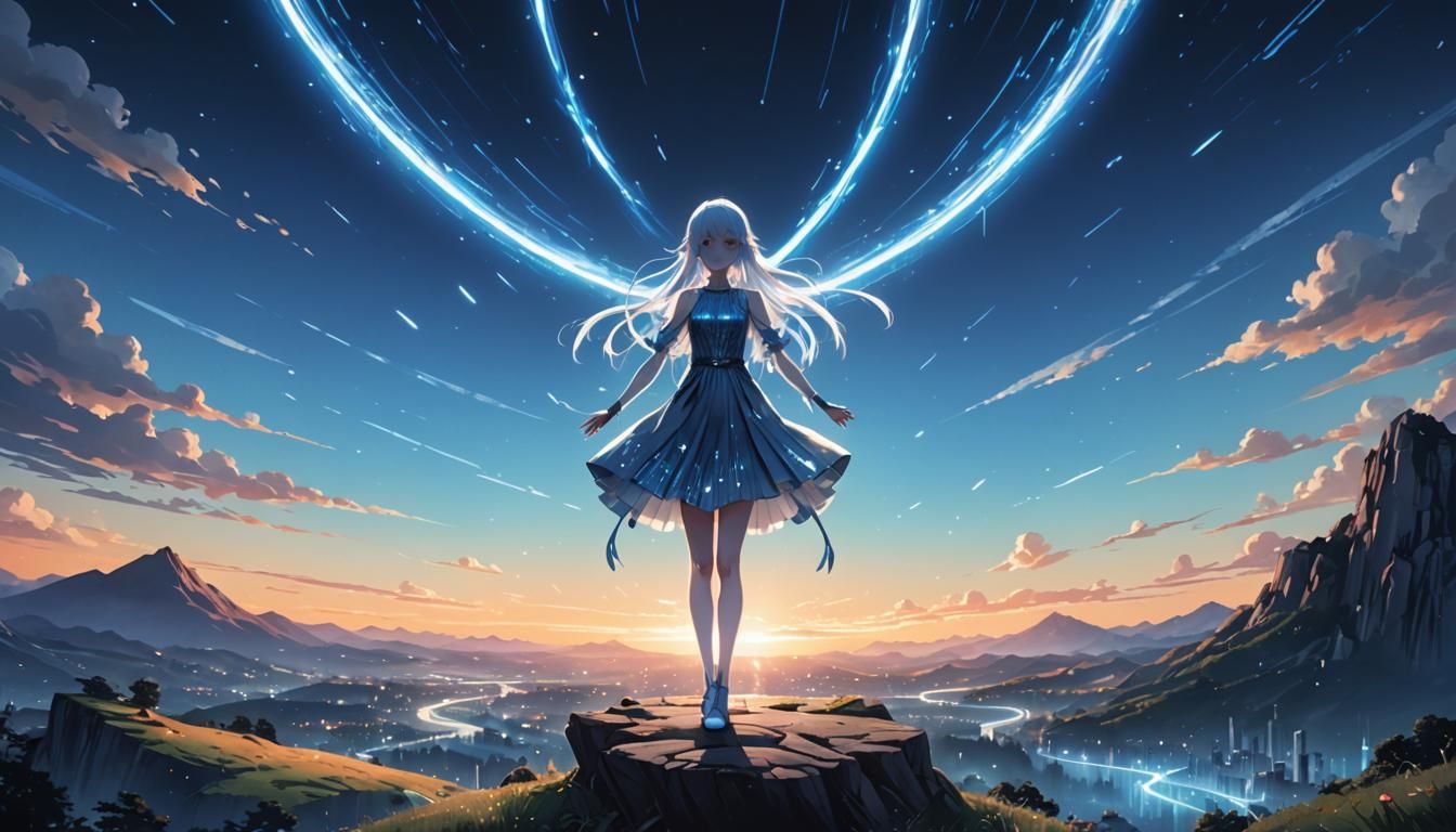 Anime Girl in Shimmering Dress, Studio Trigger Style