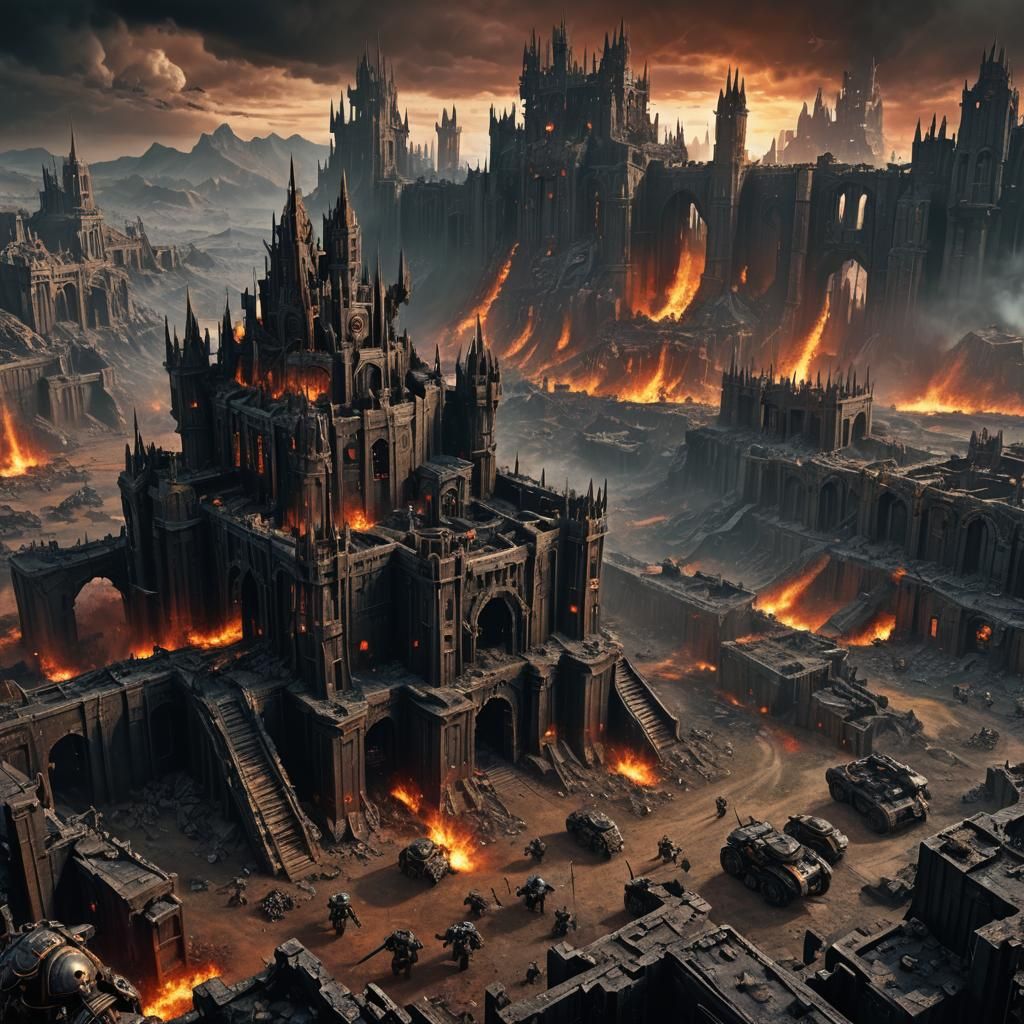 Chaos Fortress Bastion Titan Battle: Grimdark Gothic Art