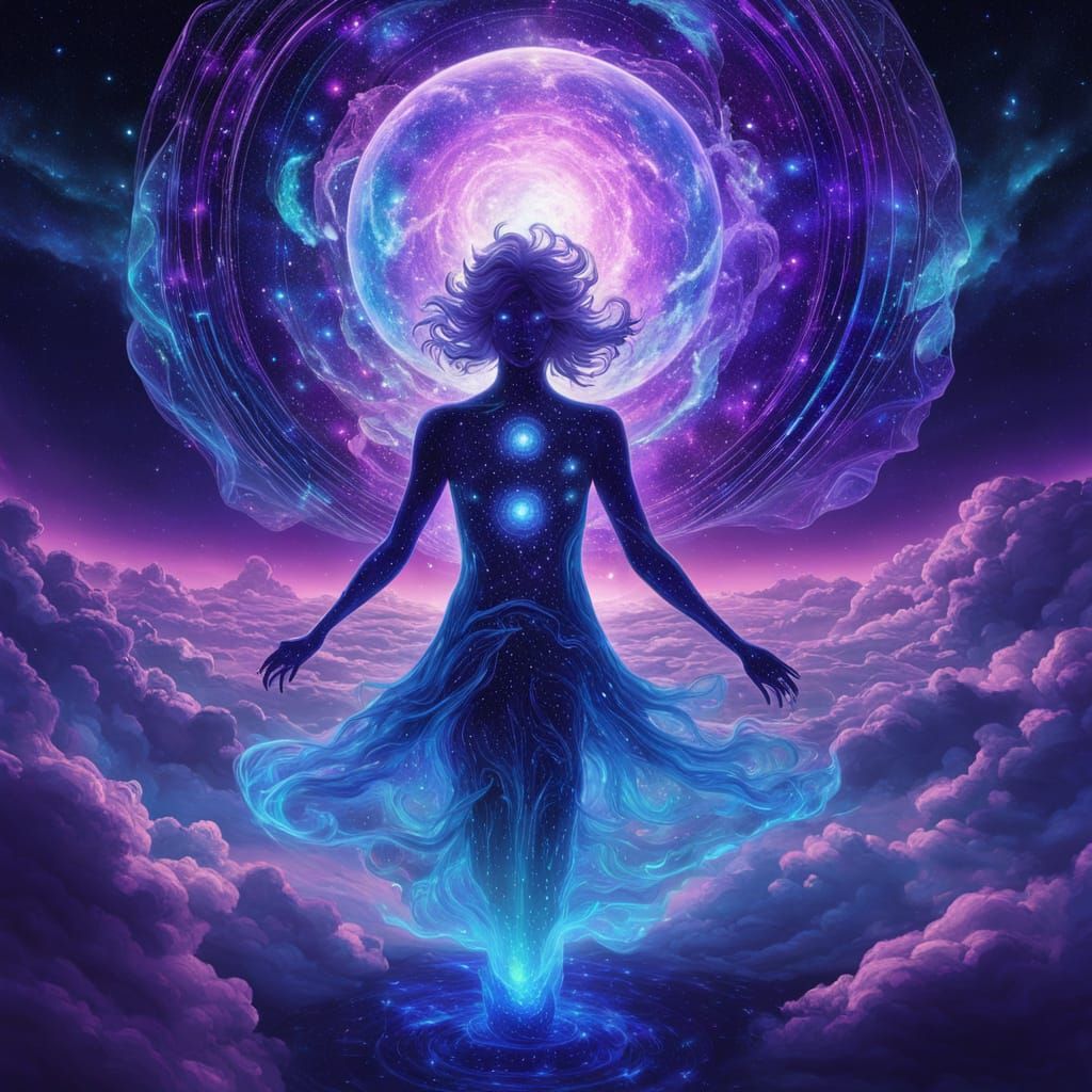 Cosmic Tarot Card in Vibrant, Shimmering Hues