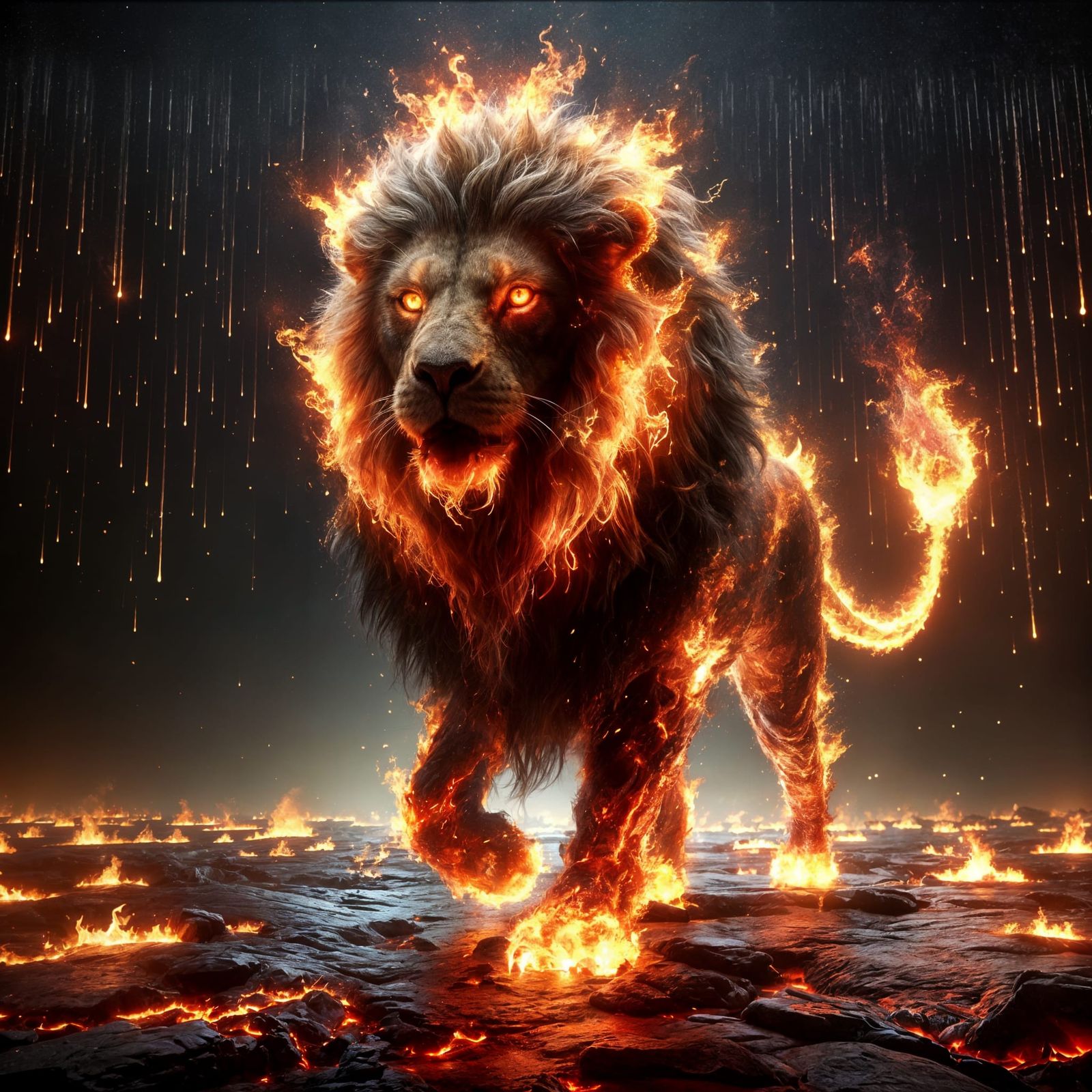 Epic Fire Lion in Hyper-Realistic Digital Art
