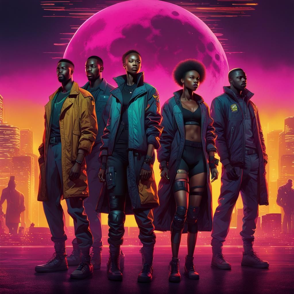 Afrofuturistic Lunar Party in Cyberpunk Style