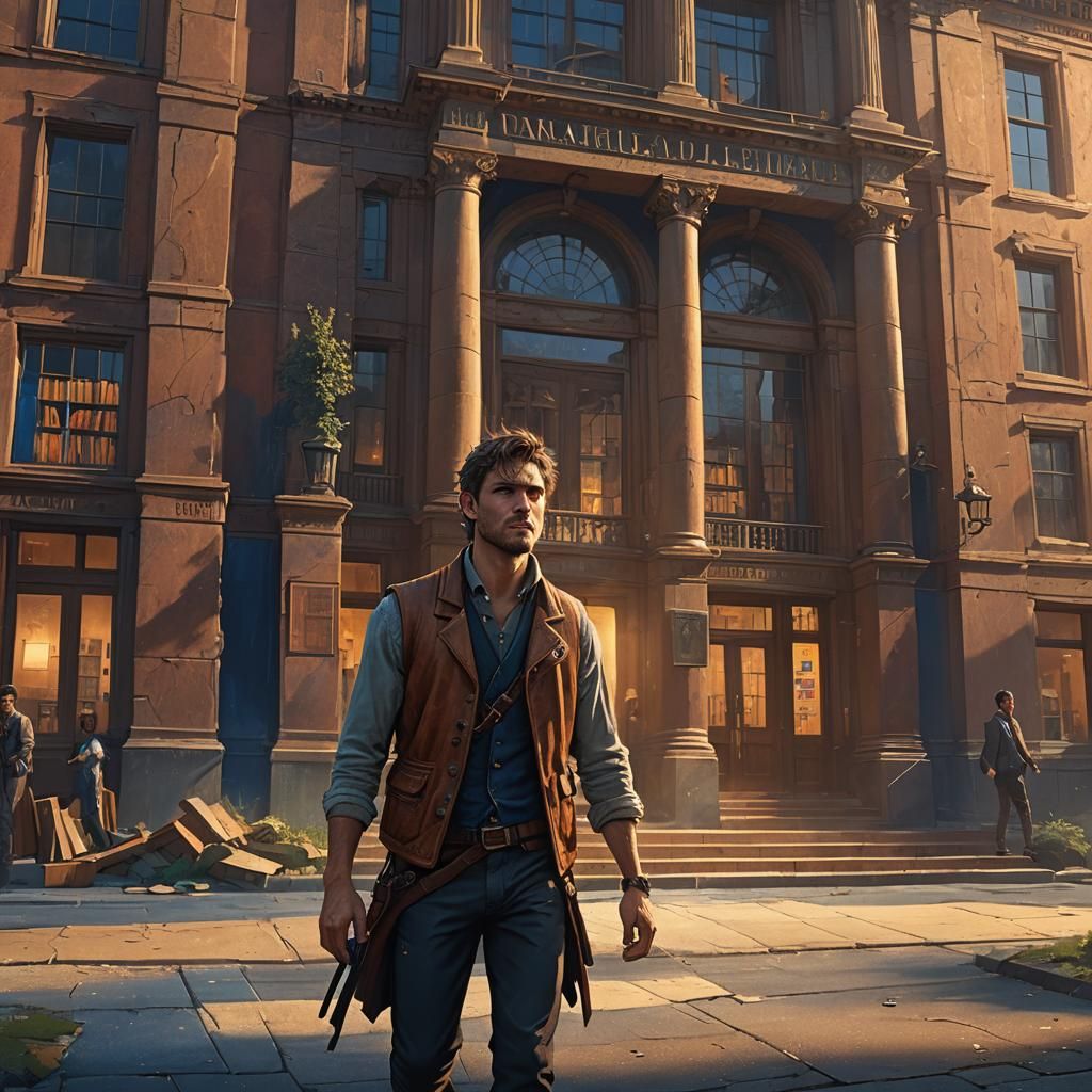 Handsome Man Leaving Library: Fantasy Matte Painting