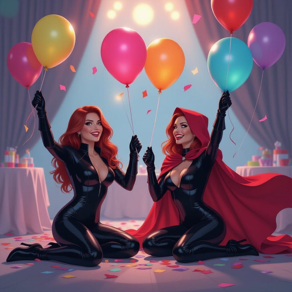 Black Widow and Scarlet Witch Party, in Loish Style