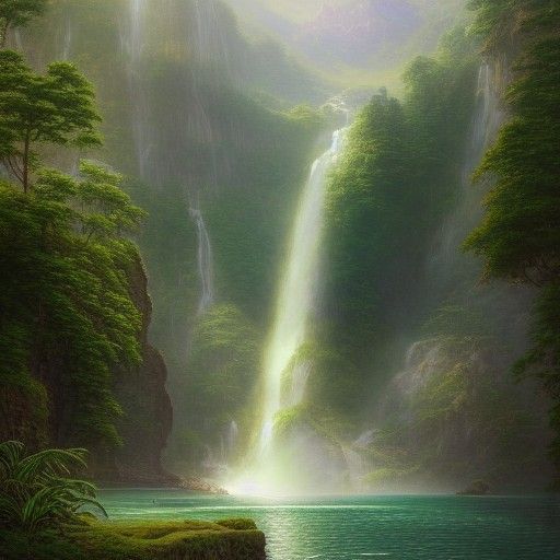 Lush Paradise Waterfall: A Matte Painting