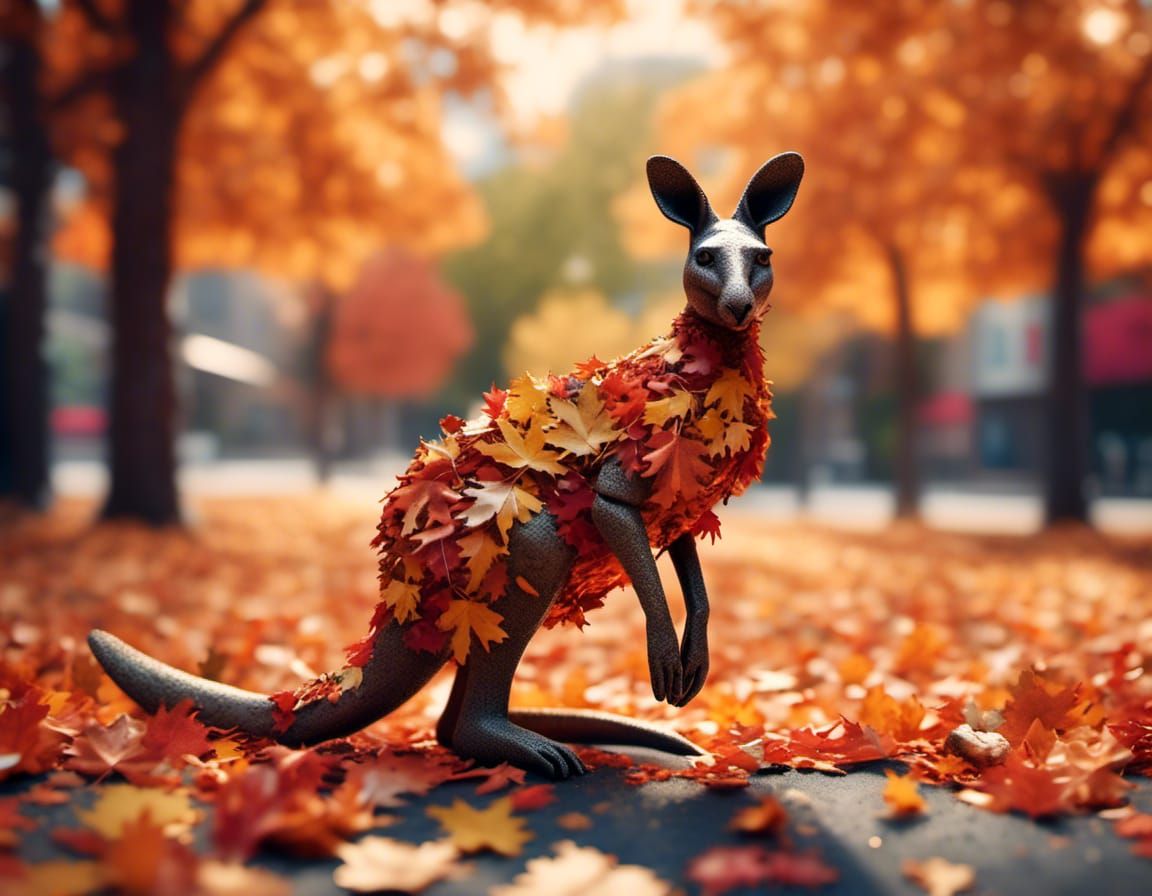 Autumnal Kangaroo Sculpture in Hyperrealistic 3D