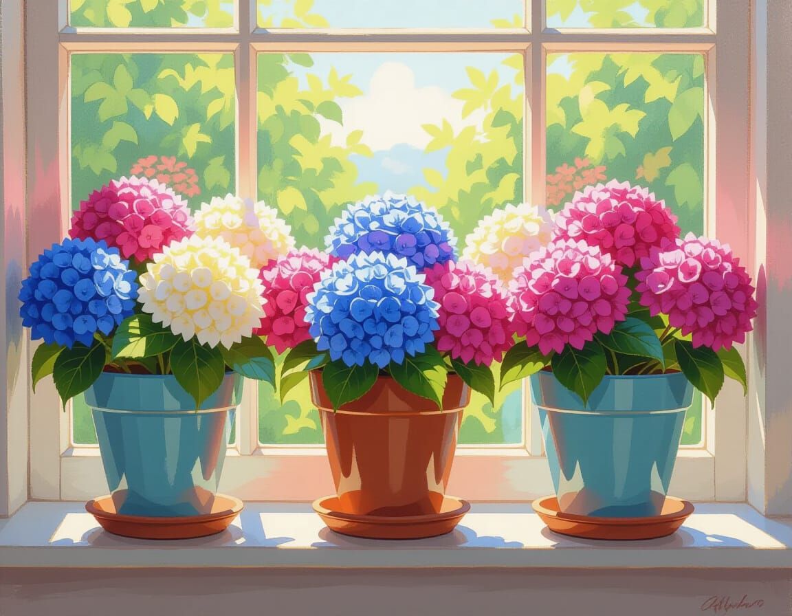 Hydrangeas in Pots Still Life Painting