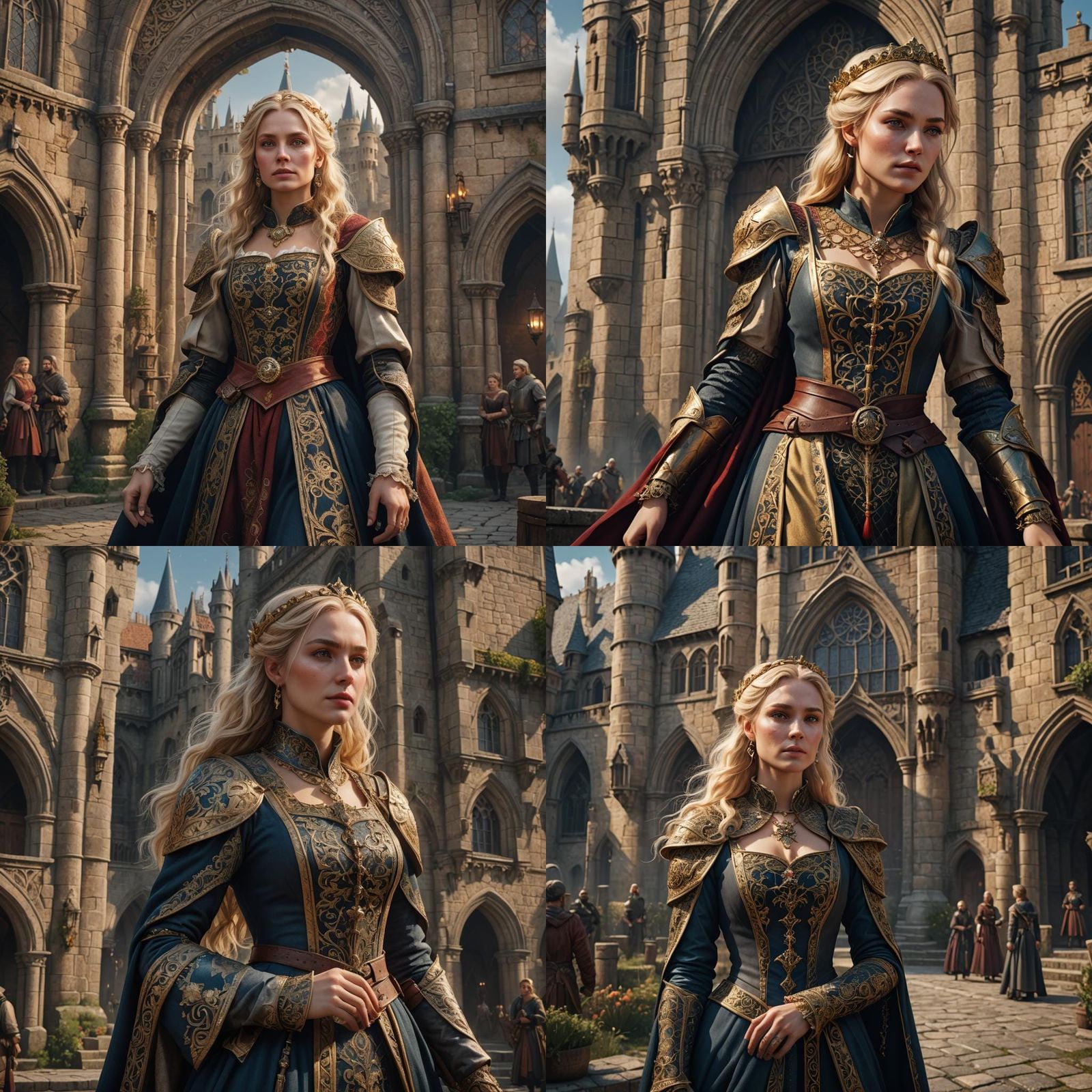Elegant Blonde Noblewoman in Medieval Attire