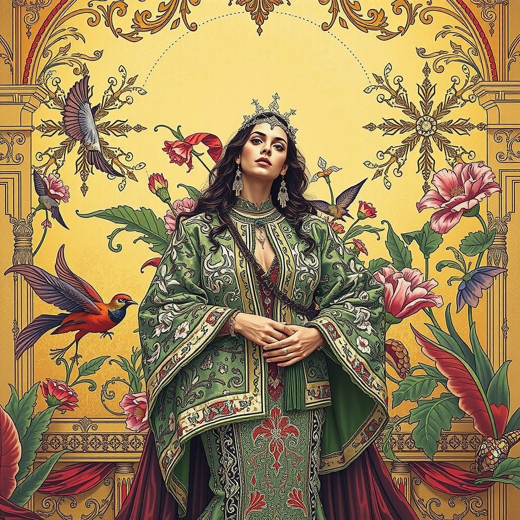 Elegant Woman in Opulent Setting, Digital Art