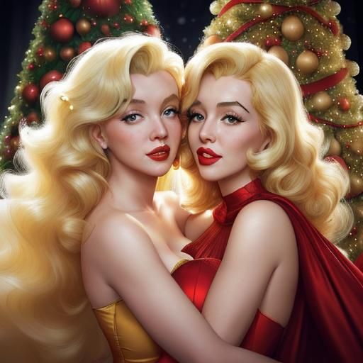 Glamorous Blond and Redhead Embrace at Christmas