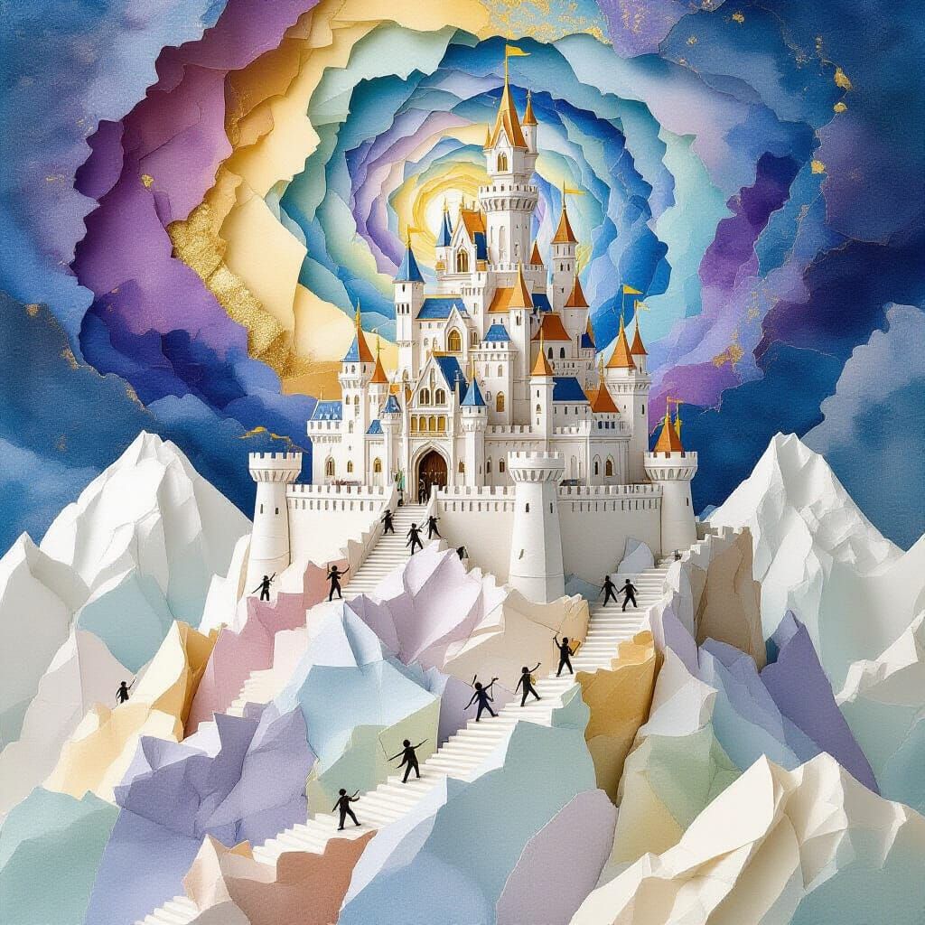 Majestic Paper Castle on Parchment Mountains