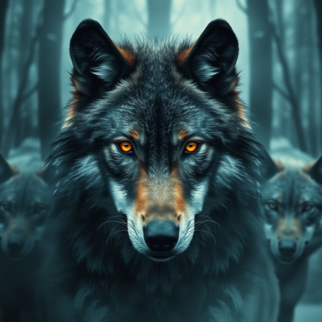 Mystical Wolf in Ethereal Double Exposure Forest