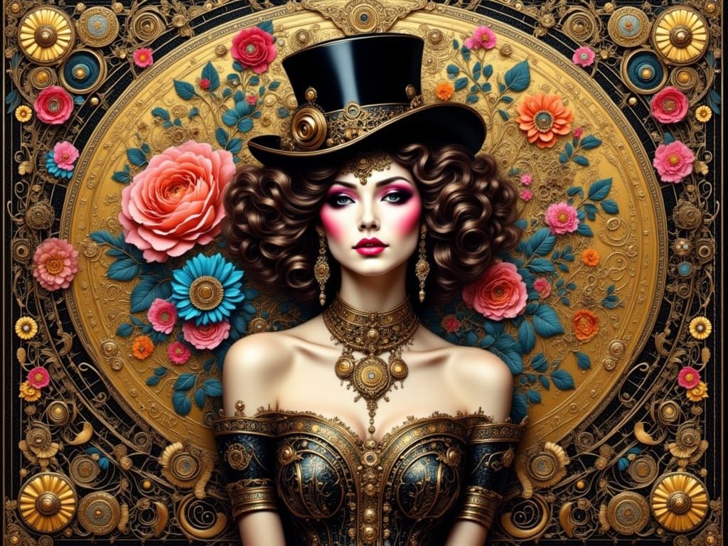 Steampunk Woman in Ornate Post-Impressionist Style