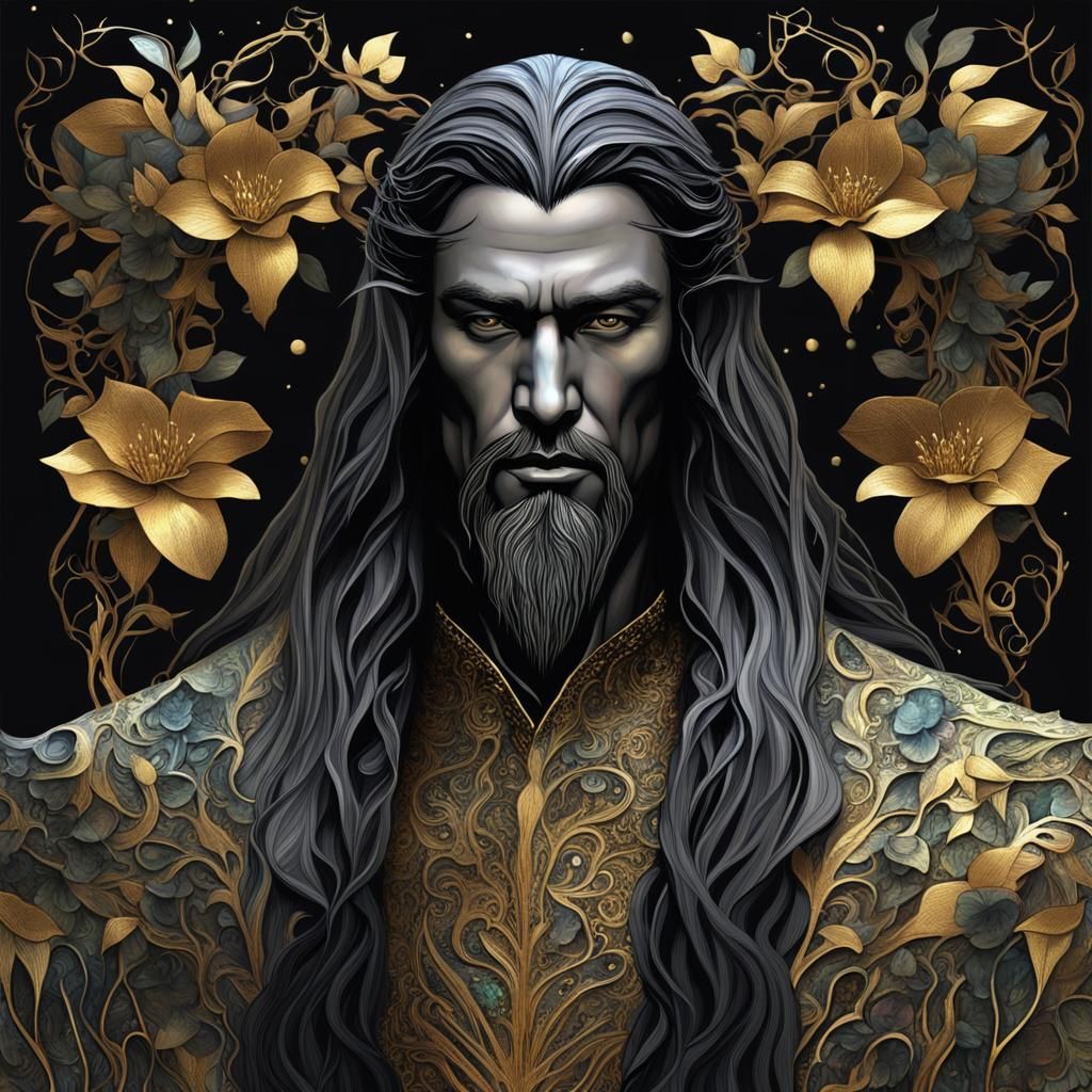 Elven King in Iridescent Jungle Robe: 3D Render