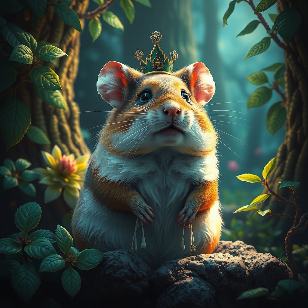 Regal Hamster in a Mystic Fantasy Landscape