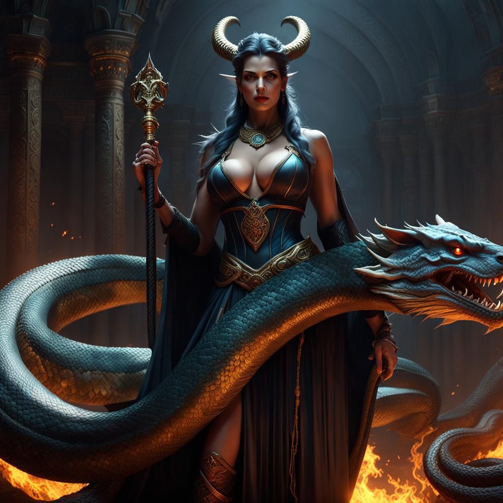 Andromalius the Demoness with Serpent, Dark Fantasy Art