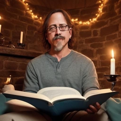 Middle Aged Man Reading by Candlelight: Chiaroscuro Anime