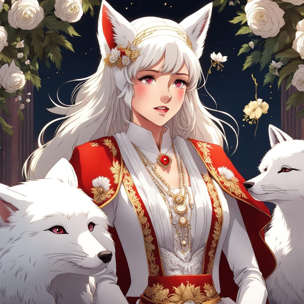 Anime Girl's Majestic Wedding with Foxes