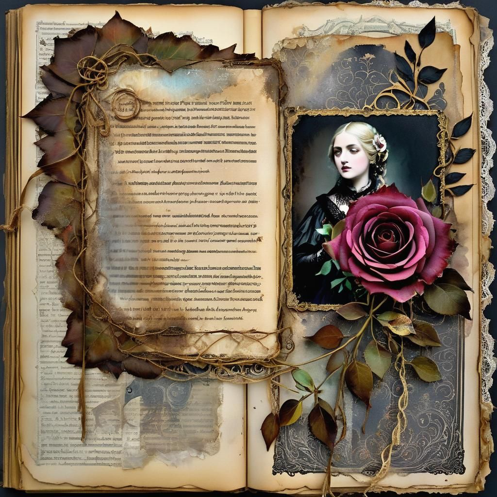Gothic Scrapbook Page with Roses and Lace