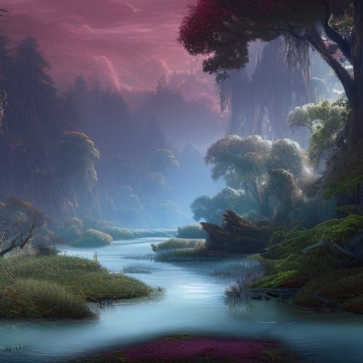 River delta by a forest