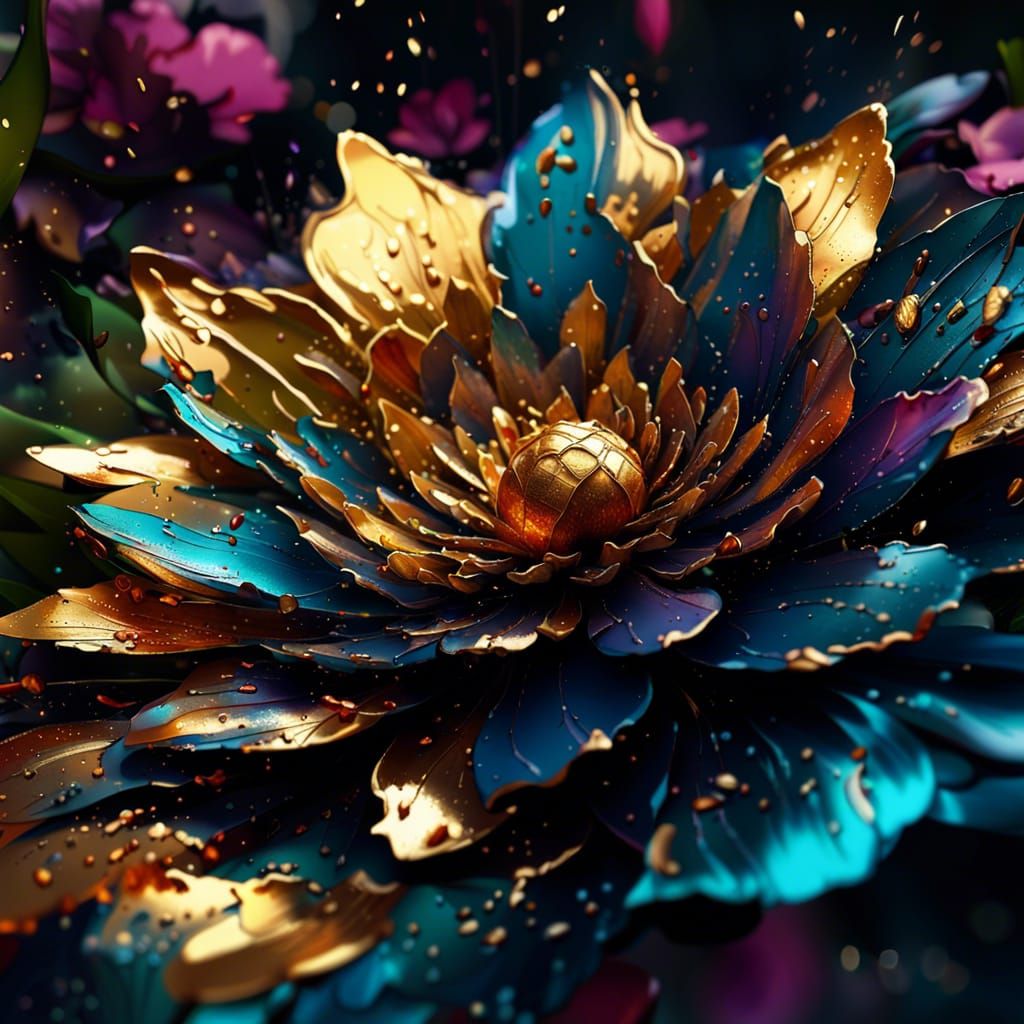 Blooming Flower in Ink Art Style