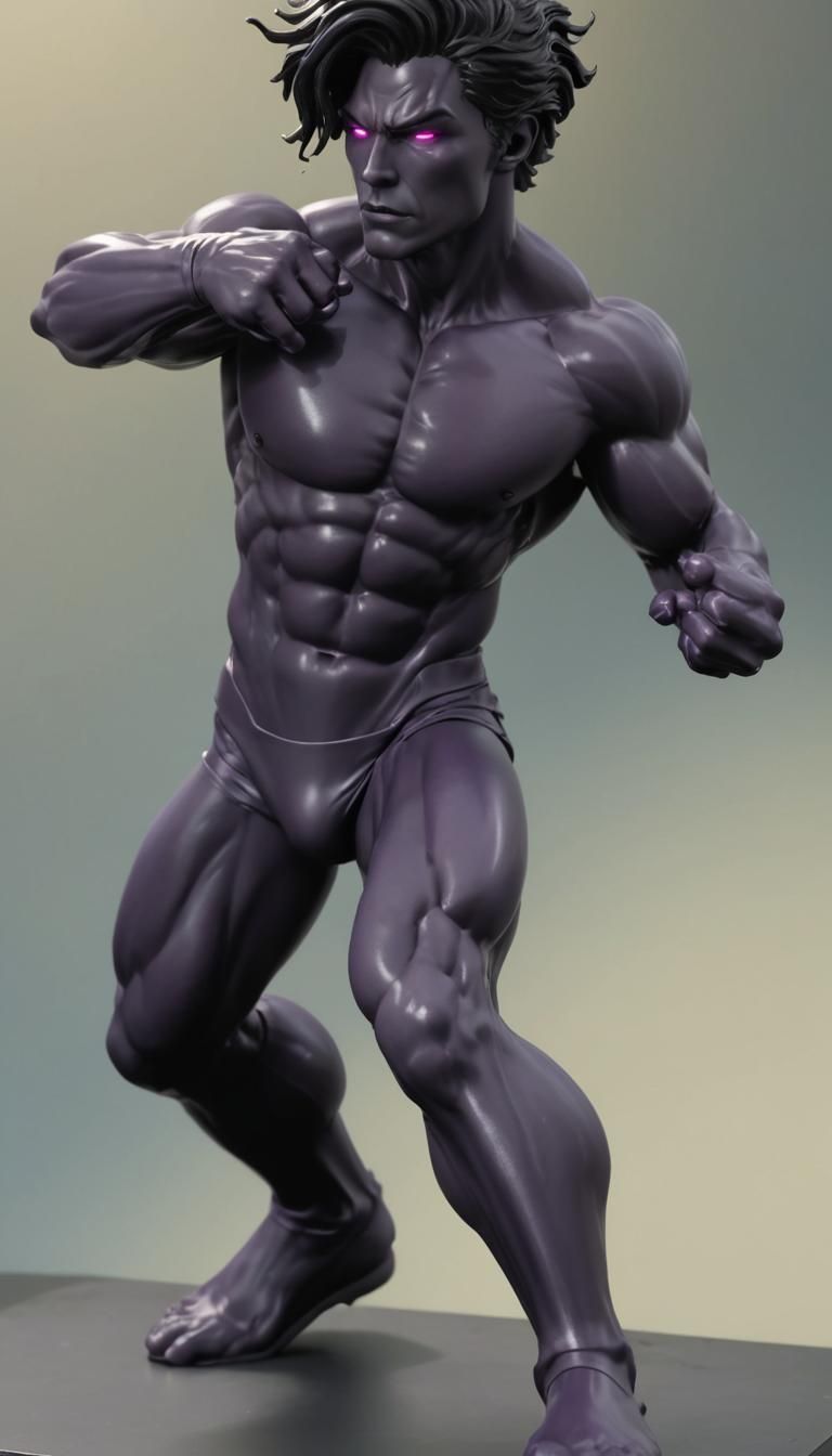 Hyper-Muscular Man with Violet Eyes in Metallic Style