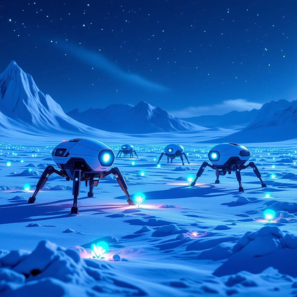 Terraforming Drones Plant Seeds in Frozen Wasteland