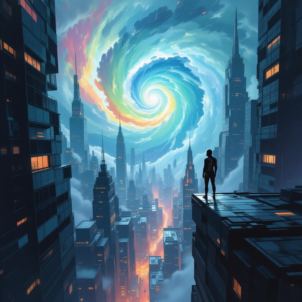 Surreal Cyberpunk Cityscape with Warped Buildings