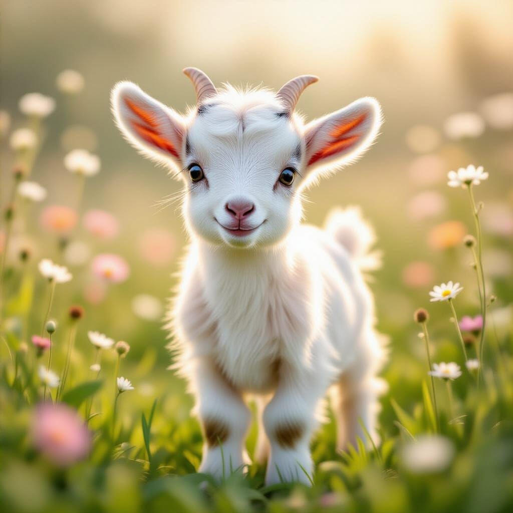 Happy Baby Goat in Dreamy Fairytale Meadow