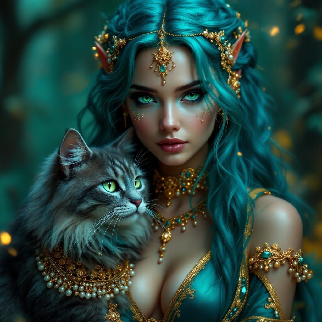 Ethereal Elven Beauty Reigns in Vibrant Turquoise Splendor