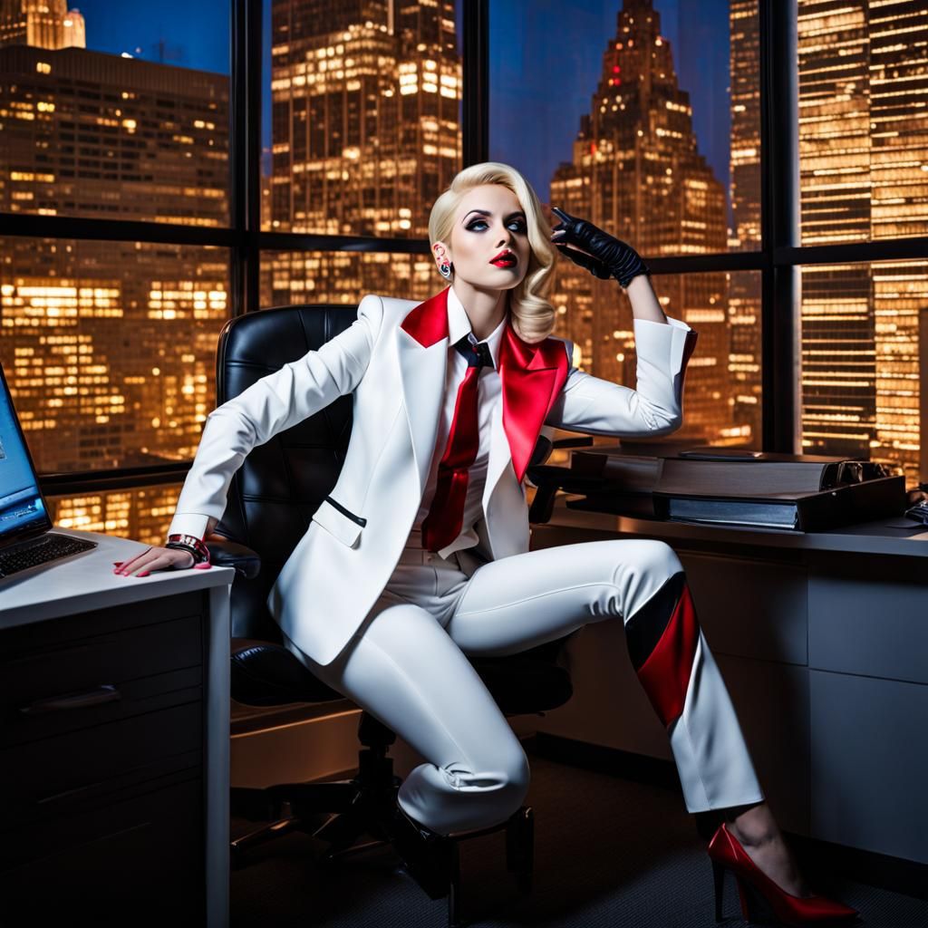 Gender-bent Harley Quinn in NYC Office