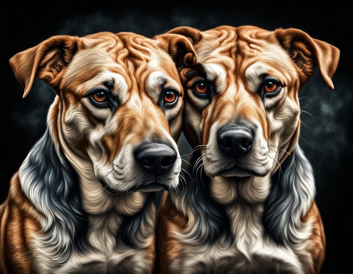 Hyperrealistic Two-Headed Dog in High Definition