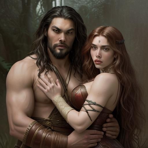 Jason Momoa and Scarlett Johansson in Pre-Raphaelite Style