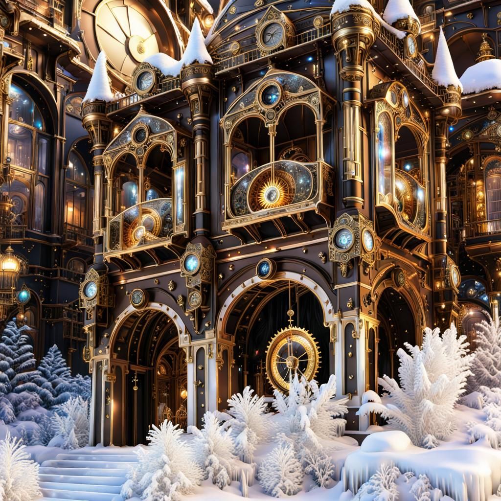 Icy Steampunk Palace in Christmas Decoration
