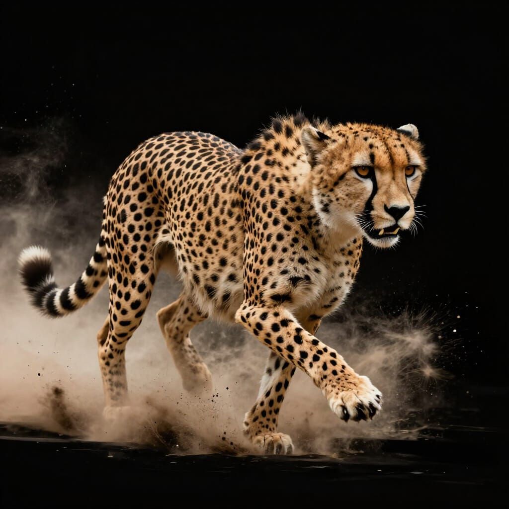 Aggressive Cheetah Sprinting in Dust Storm