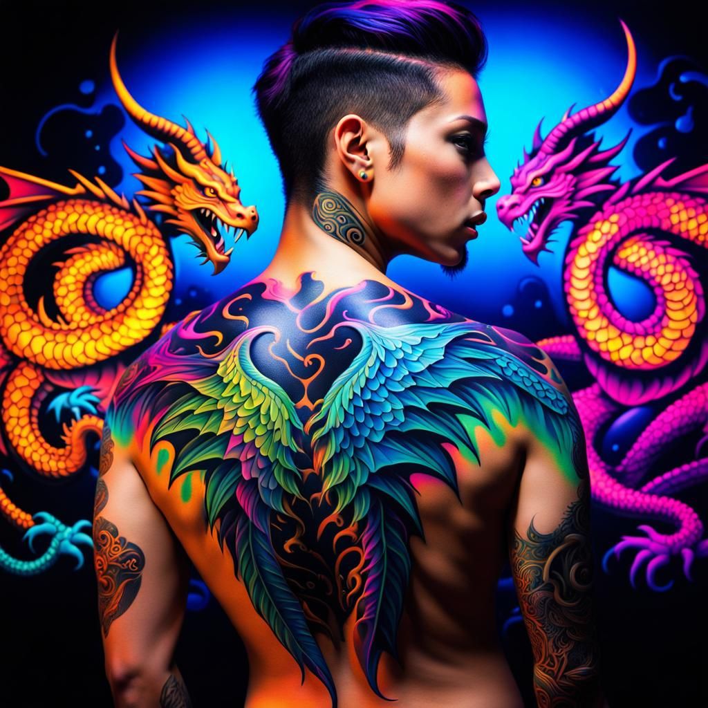UV Dragon Tattoos in Graffiti Art Style