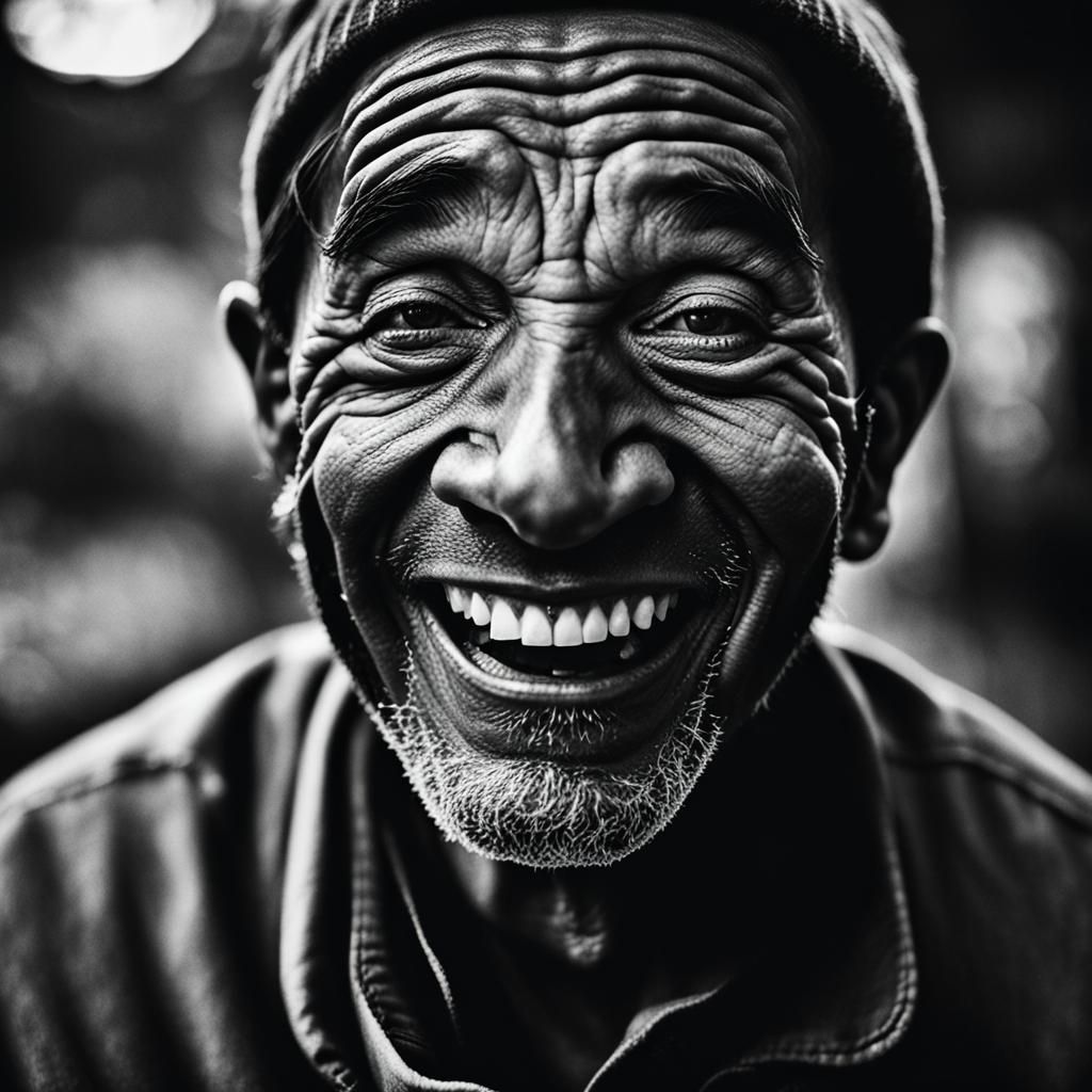 Close-up Portrait of Joyful Laughter in Black and White